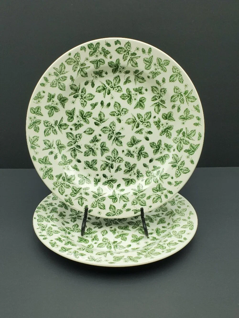 IKEA White Dinner Plates With Green Strawberries Flowers & Leaves